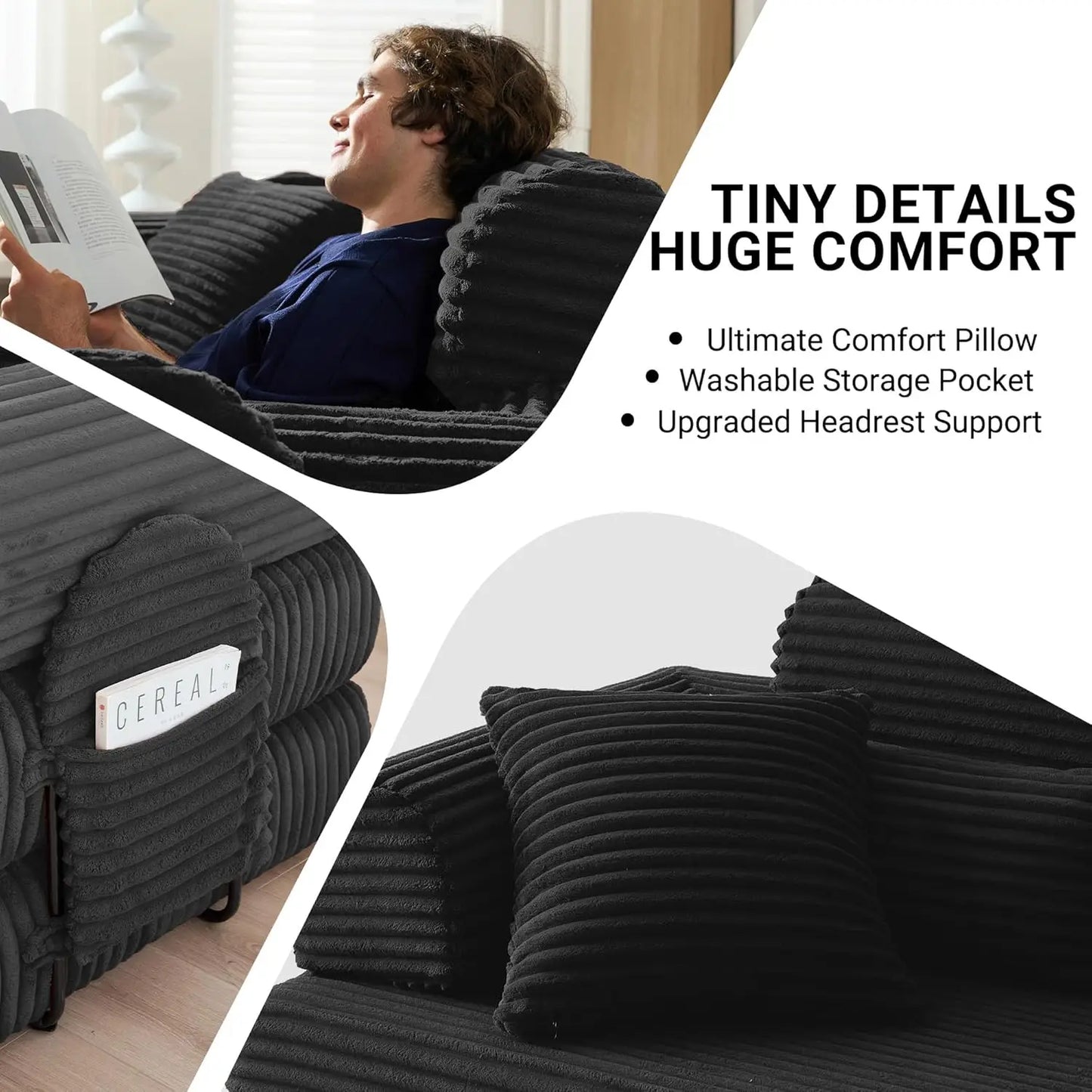 78.8in Convertible Corduroy Sleeper Sofa Bed High Backrest 5-in-1 Side Pocket Living Room No Assembly Removable Washable, Custom