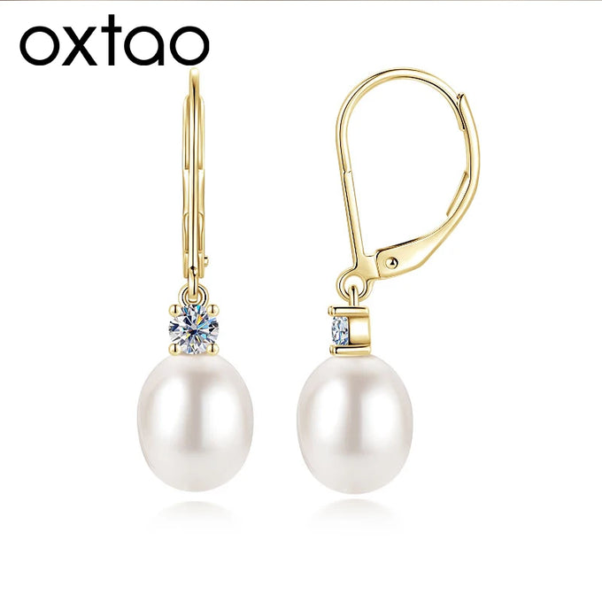 Oxtao Pearl-Detail & Moissanite Hoop Earrings — product image