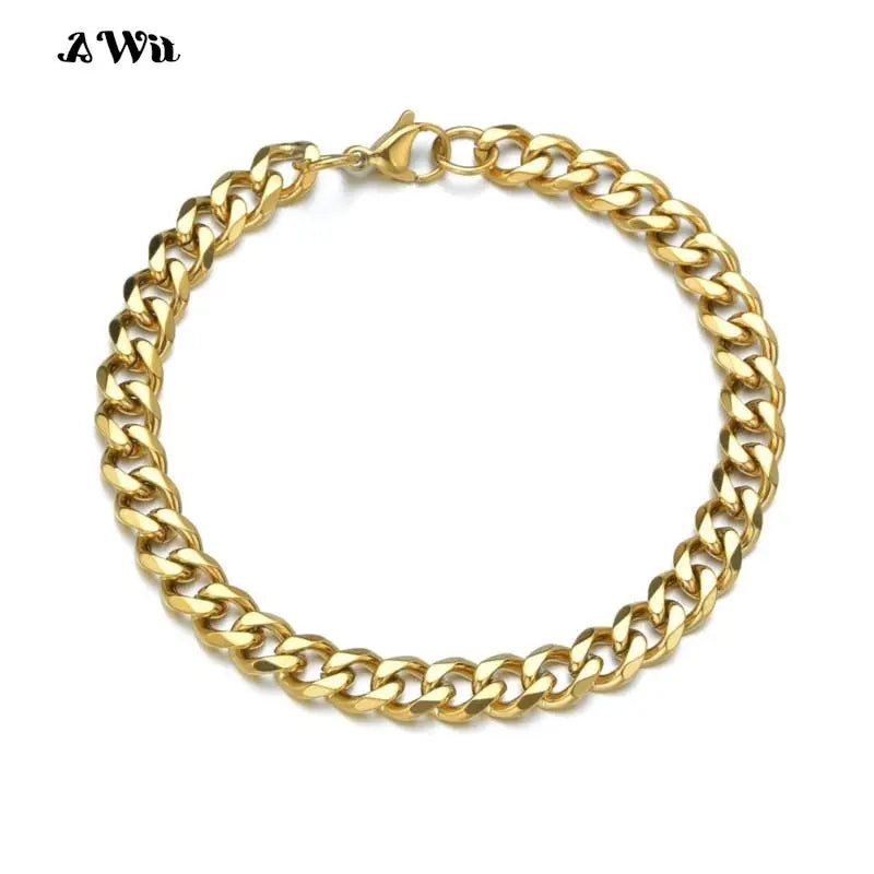 Awit Mens Simple 3-11mm Stainless Steel Curb Cuban Link Chain Bracelets for Women Unisex Wrist Jewelry Gifts