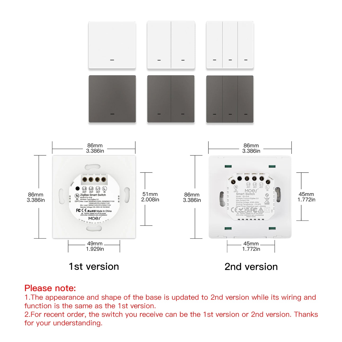MOES Smart Light Switch Tuya ZigBee No Neutral Wire No Capacitor Needed Smart Life 2/3 Way Works with Alexa Google APP Remote