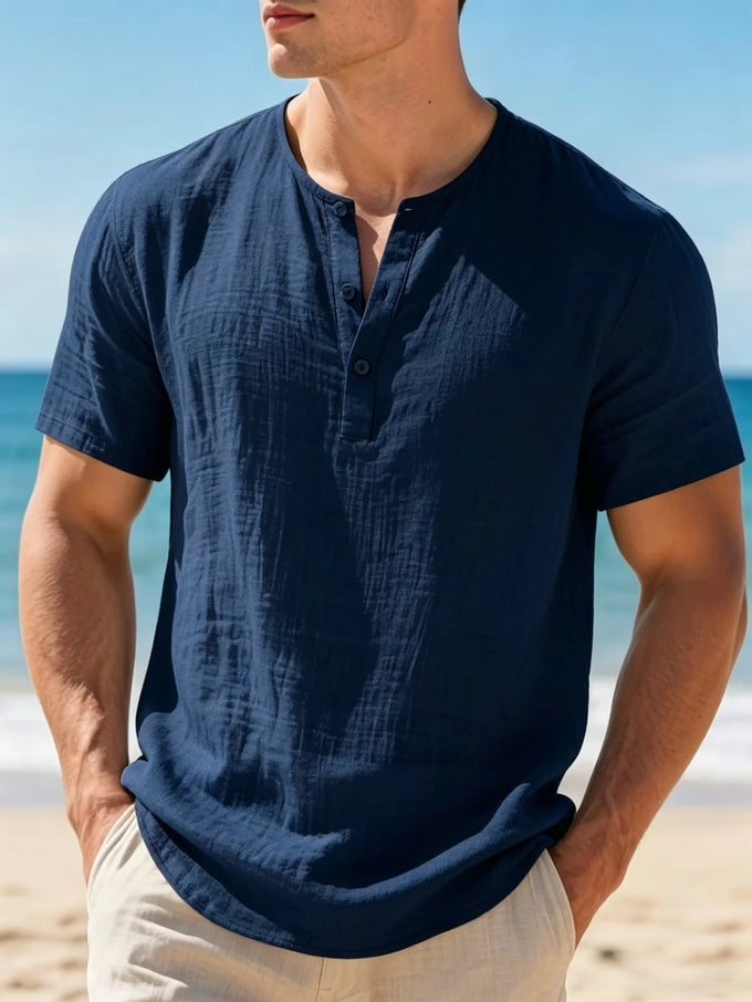 Men's Cotton-Linen Blend Henley Shirt — product image