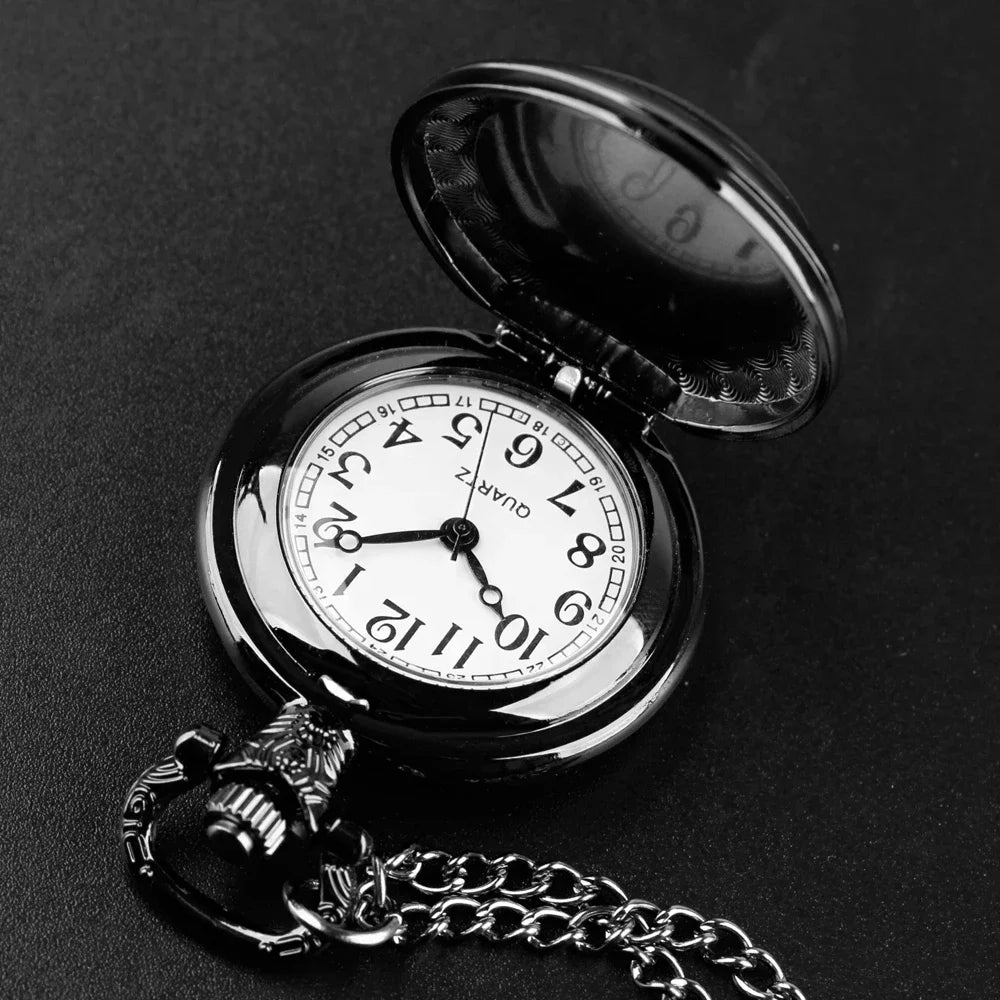Gothic Design Black Raven Pocket Watch with Necklace Alloy Case & Band,Quartz Movement, Non-Waterproof Watch for Men Women Kids