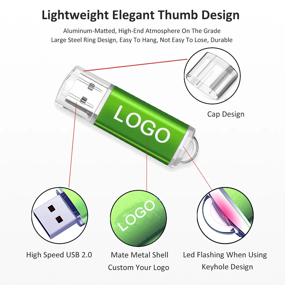 100Pcs/lot USB 2.0 Flash Drive 4GB 8GB Pen Drive 128MB Usb Sticks 1GB 2GB Pendrives 16GB Memory Flash 32GB 64GB U Disk Free Logo