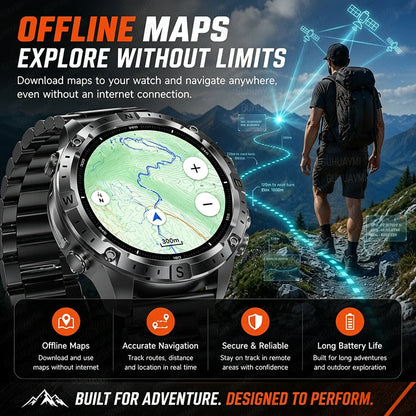 New Outdoor GPS Offline Map Smart Watch Men 3ATM Waterproof 170+ Sports LED Compass Altimeter AMOLED Bluetooth Call Smartwatch