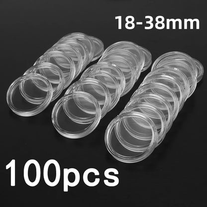 100Pcs 16-40mm Transparent Round Coin Storage Box Capsules Collection Coin Holder Containers Coin Capsule Case Supplies Gifts