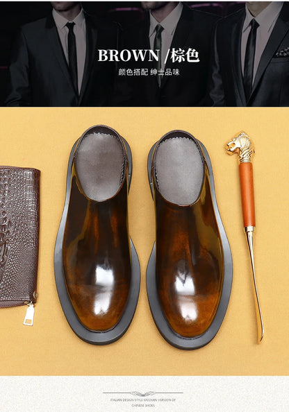 Luxury Men's Slippers Genuine Leather Loafers Men Moccasins Casual Non-slip Man Shoes Italian Summer Fashion Half Shoes for Men