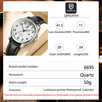 QINGXIYA Classic Business Watch  Men Calendar Quartz Watches Top Brand Luxury Leather Waterproof Mens Watches Relogio Masculino