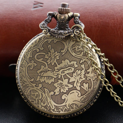 Steampunk Retro Bronze Hollow Tree of Life Quartz Pocket Watch With Fob Chain Women Watch Pendant Necklace Chain Men Gift CF1088