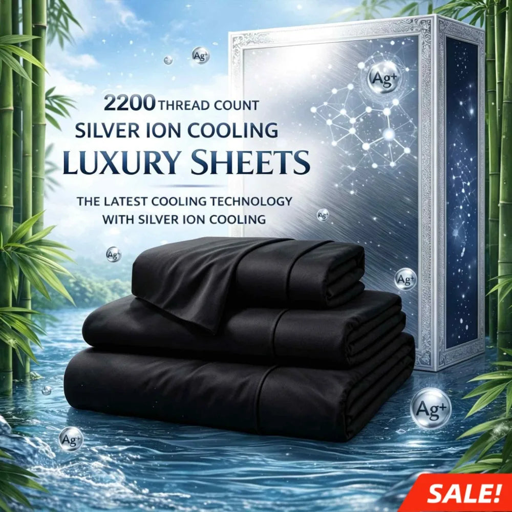 4-Piece Queen Luxury Cooling Bed Sheet Set – 4000-Thread-Count Soft Fabric, 15-Inch Deep Pocket Fitted Sheet + 2 Pillowcases, Silver Ion Infused for Fresh Feel, Lightweight & Breathable Design Ideal for Warm Nights and Seas