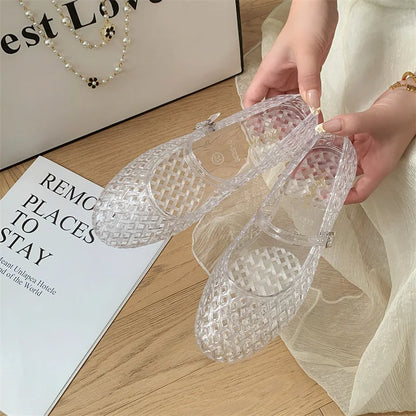 Transparent crystal women's shoes 2026 summer new jelly hollow soft sole fashionable versatile outer wear cool slippers women