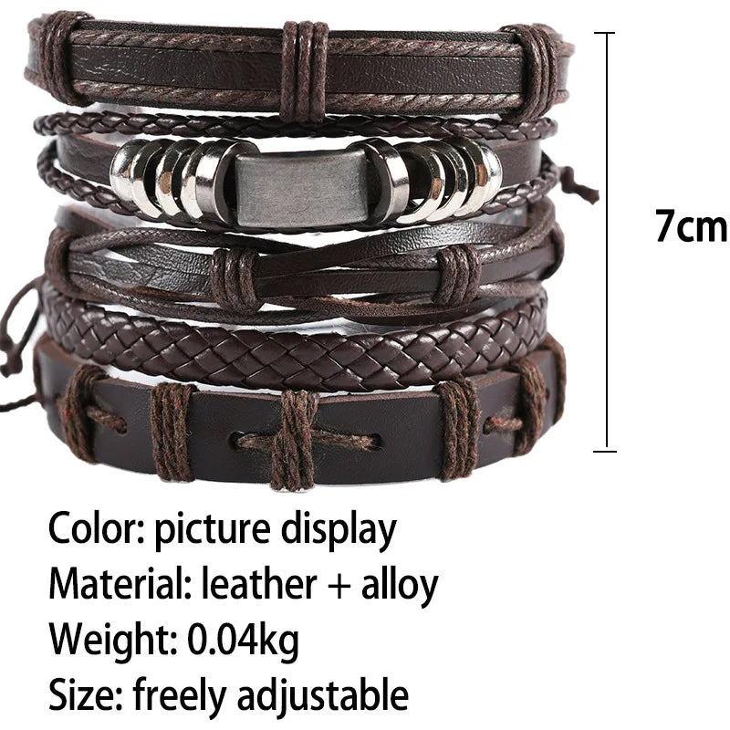 Fashion Bracelet Viking  Bracelet For Men Hand Bracelets Woven Skull Hand Jewelry Adjustable Leather Set viking man bracelet