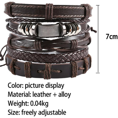 Fashion Bracelet Viking  Bracelet For Men Hand Bracelets Woven Skull Hand Jewelry Adjustable Leather Set viking man bracelet