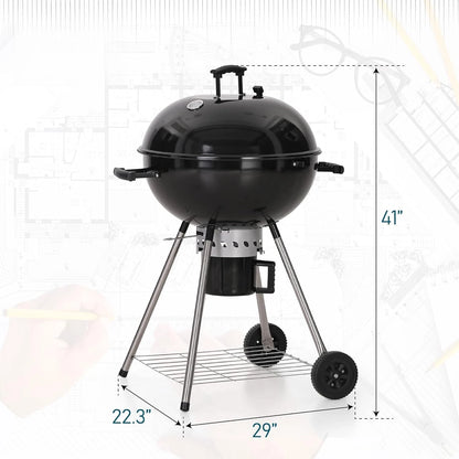 22" Kettle Charcoal Grill, Portable Porcelain-Enameled BBQ Grill with Slide Out Ash Catcher for Outdoor Barbecue, Customized