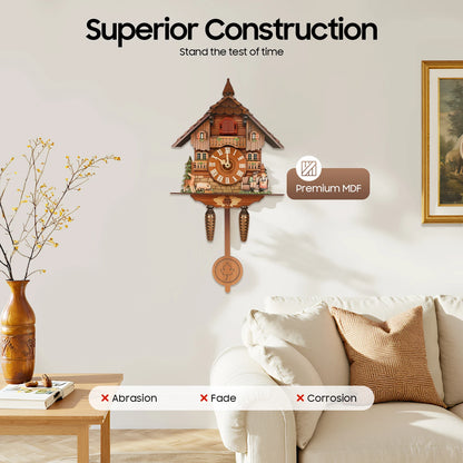 Wall Mount Clock Cuckoo Clock, Wood Cuckoo-Clock, 7:00-21:00 Chime Time 25*10*50cm Pointers+Time Scales Display