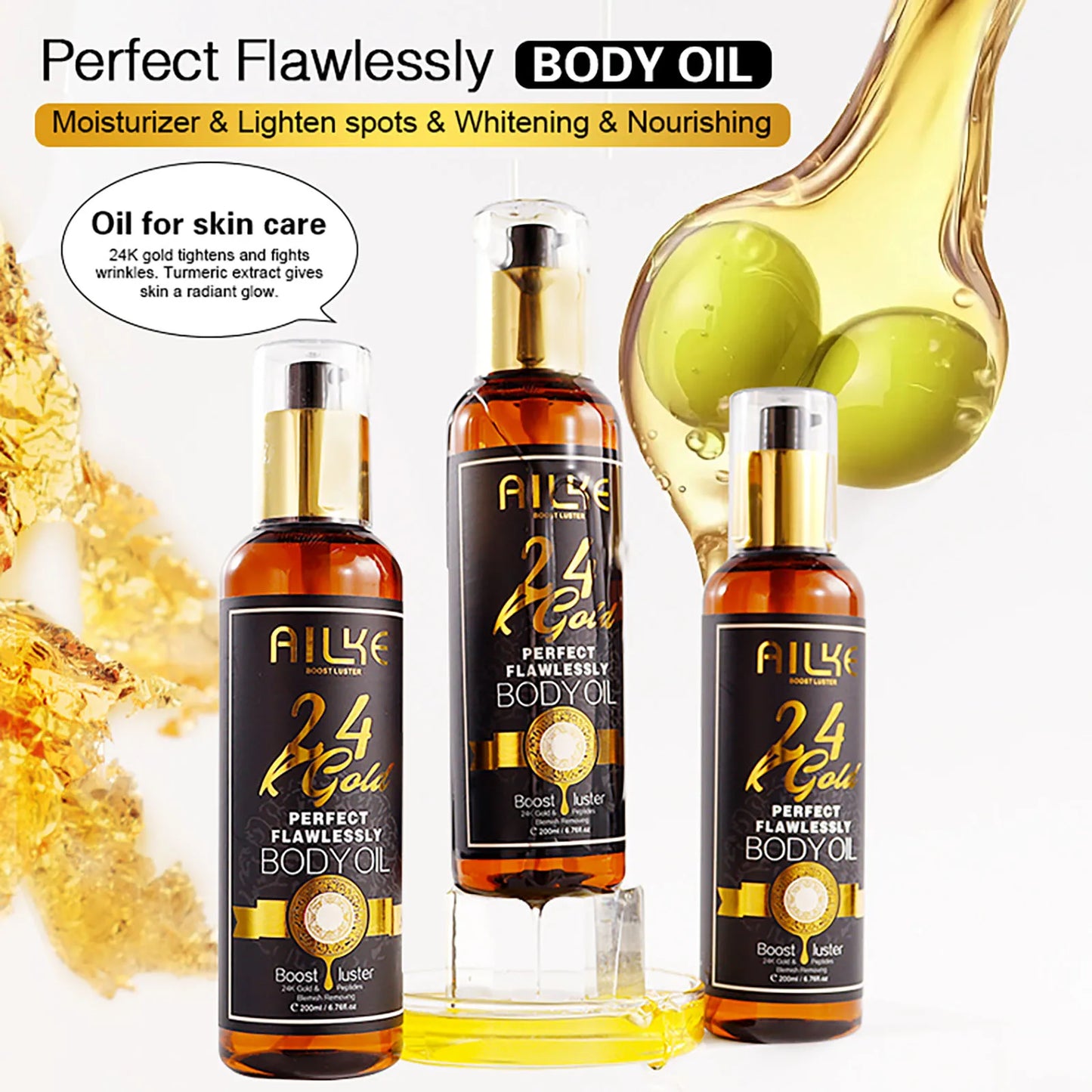 AILKE 24K Whitening Skin Set, Lightening, Remove Black Spots, Melanin, Stains, Even Skin Tone, Moisturizing, for All Skin Types