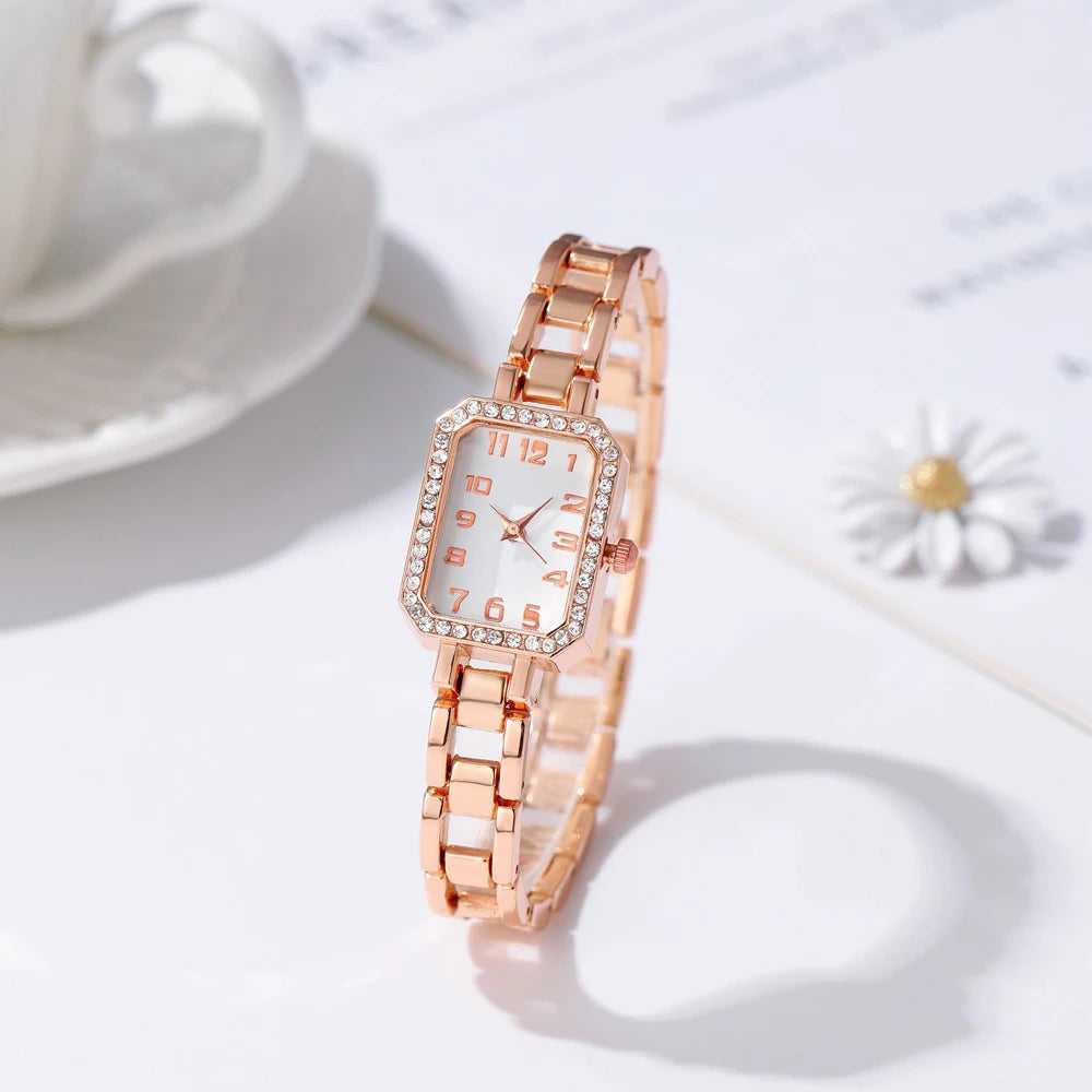 Luxury Women's Watch 2025 New Simple Square Full Diamond Digital Quartz Watche Gold Stainless Steel Bracelet Women's Dress Clock