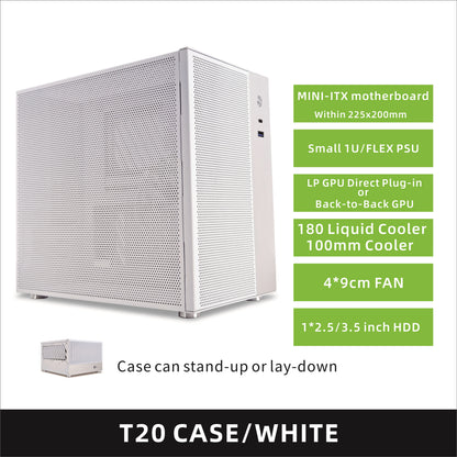 METALFISH T20 Mini ITX White Case 9L Compact PC Chassis Support Flex PSU/240mm GPU/100mm Cooler/180 Liquid Cooler