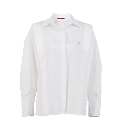 CH Womens CH Logo Embroidered Shirt Long Sleeve Structured Shoulder Office Blouse Fashion Button Down Top