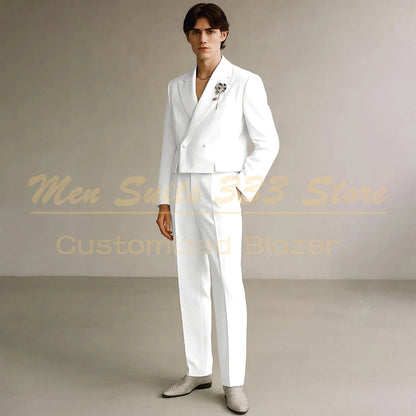 Cropped Men's Suits Formal Wedding Groomsmen 2 Piece Jacket Pants Sets Fashion Male Clothing High Quality Male Clothing Costume