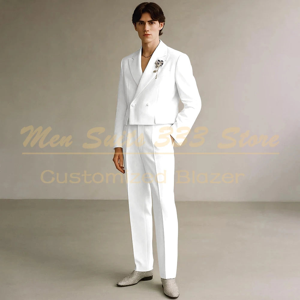 Cropped Men's Suits Formal Wedding Groomsmen 2 Piece Jacket Pants Sets Fashion Male Clothing High Quality Male Clothing Costume