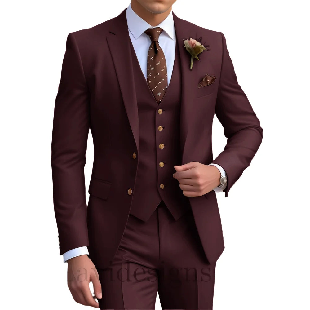 Elegant Men's Wedding Tuxedo Slim Blazer Pants Vest Three-piece Suit XS-5XL Custom Youth Suit 2025 New Style Suit