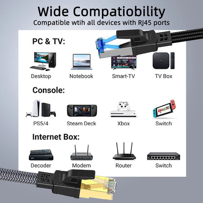 Cat 8 Ethernet Cable 40Gbps Nylon Braided Flat LAN RJ45 Cable 1M 2M 30M for Router Modem Laptop PC PS5 High Speed CAT8 Cable