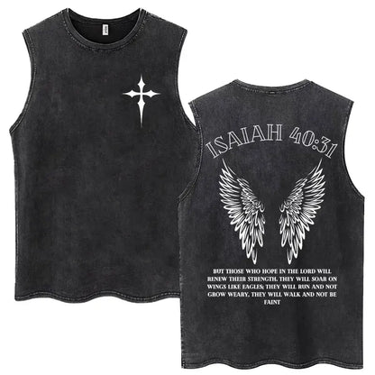 Washed Jesus Is King Christian Harajuku Vintage Tank Tops Men Women Gothic Sleeveless T-shirt Loose Summer Cotton Casual T Shirt