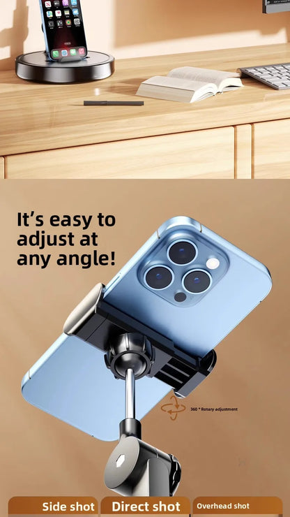 Adjustable Carbon Steel Phone Holder 360° Rotatable Overhead Shooting Bracket for Desktop Live, Food Recording & Unpacking Vlog
