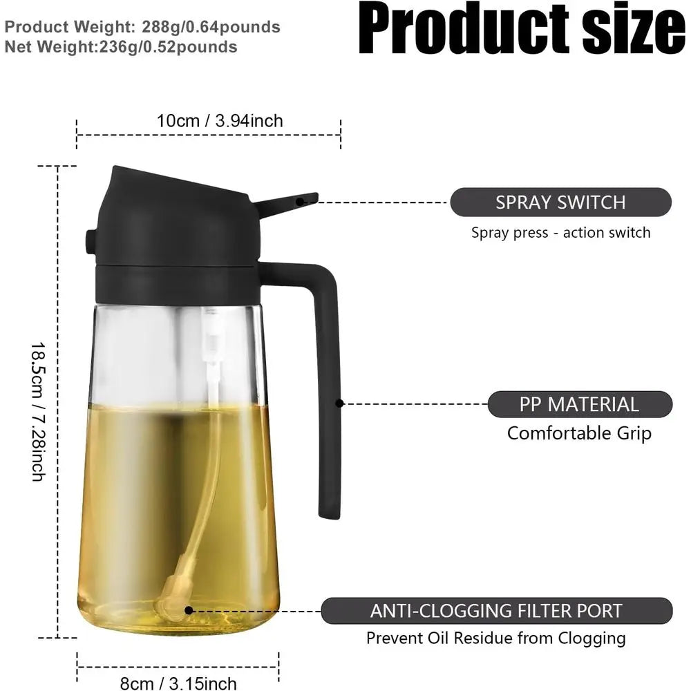 2 in 1 Glass Oil Sprayer & Dispenser, 16oz/470ml Olive Cooking, Air Fryer, Salad, Kitchen Gadgets, Air Fryer Accessories, Sticke