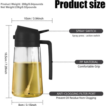 2 in 1 Glass Oil Sprayer & Dispenser, 16oz/470ml Olive Cooking, Air Fryer, Salad, Kitchen Gadgets, Air Fryer Accessories, Sticke
