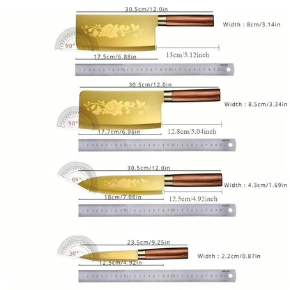 4-Piece Titanium-Coated Kitchen Knife Set - Sharp, Durable, Perfect for Cutting Meat and Bones,Commercial kitchen and Home Cooks