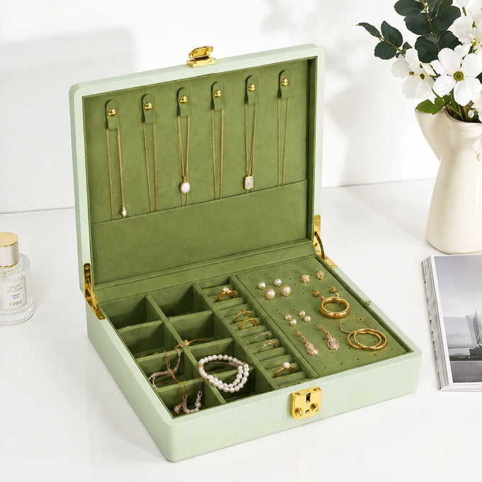 Velvet-Lined Lockable Jewellery Box