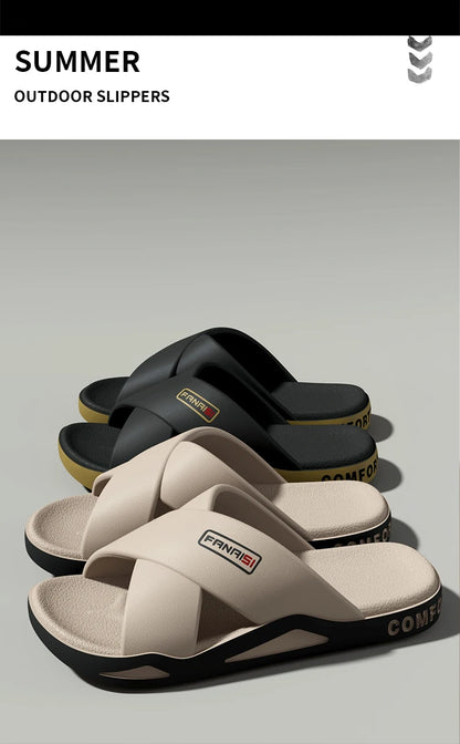 Men's Outdoor Fashion Sandals-Cross Strap Open Toe Slide Sandal,Non-Slip Bath Shower Slippers,Beach Shoes for Swimming & Walking