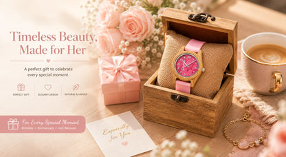 Women's Pink Wooden Watch Luxury Fashion Wristwatch Gift for Girls Elegant Quartz Watch with Silicone Strap Support Dropship