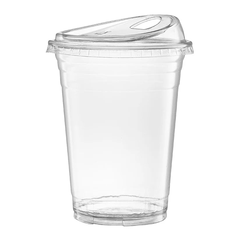 10-Pack Disposable Clear Plastic Coffee Cups with Lids - Food-Grade Leak-Resistant for Hot/Cold Drinks Home Office Parties