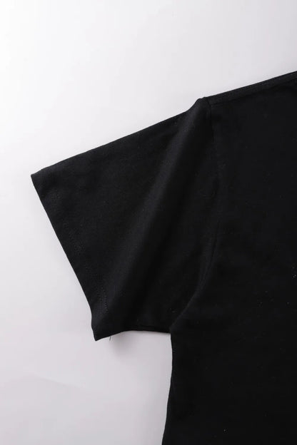 Black White Crop T-Shirt Women Cotton Soft Trendy Short Sleeve Crewneck All-Match Clothes Summer Casual Navel Exposed Tees
