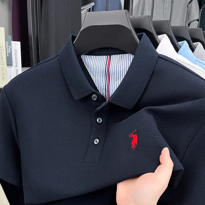 100% pure cotton short sleeved men's polo shirt summer fashion high-end brand pony embroidery golf top casual business T-shirt