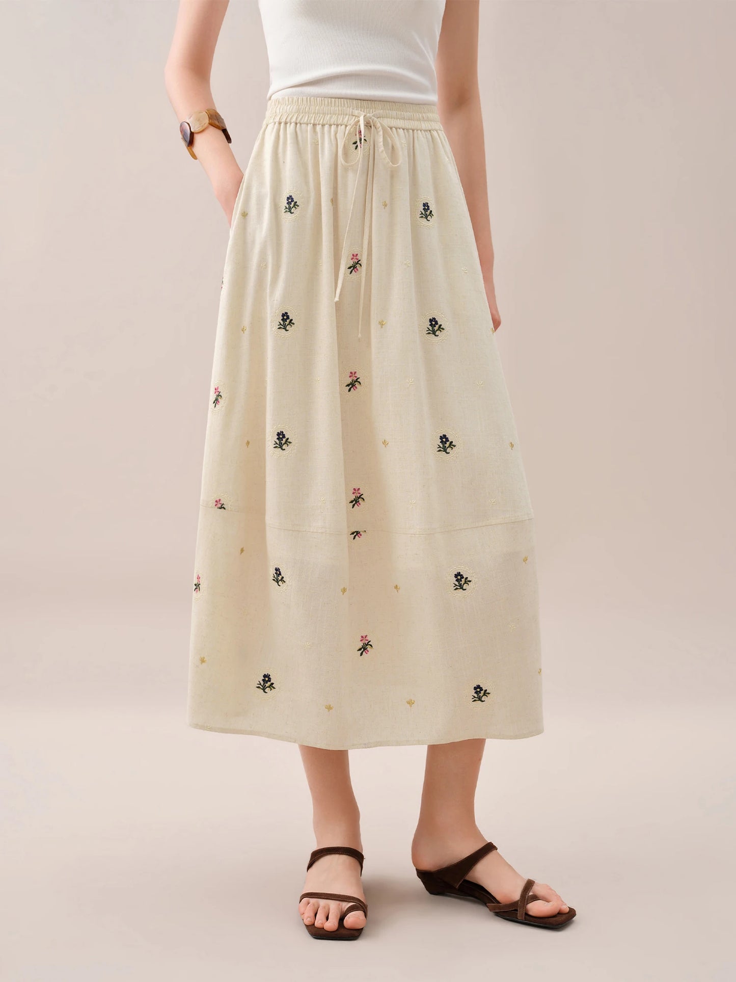 FSLE【Premium Series】Fashionable Embroidered Sleeveless Top and Tulip Skirt Elastic Waist Retro Women 2026 Summer New Arrival Set