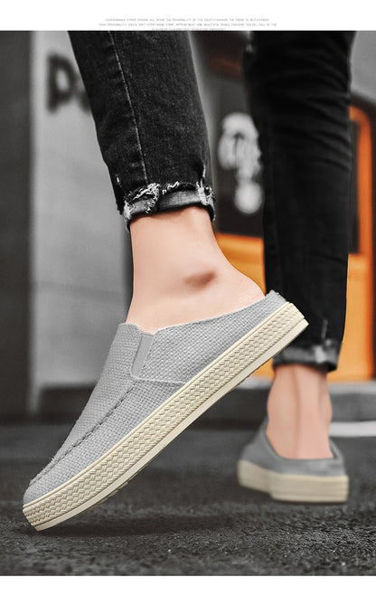 Men's canvas slippers summer new breathable outdoor soft-sole casual slippers party sandals Joker tide half slippers cloth shoes