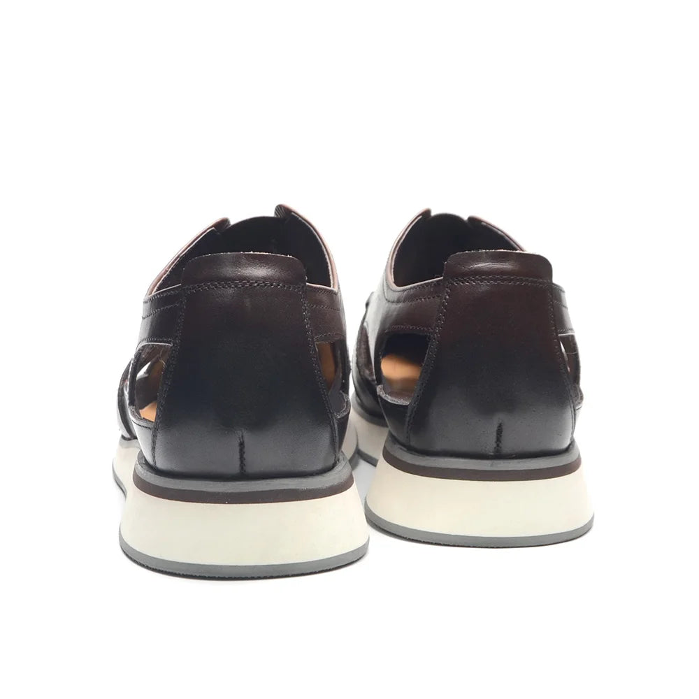Classic Arabic Style Mens Sandals Genuine Cow Leather Slip-On Hollow Out Casual Business Party Dress Shoes for Men Flat Footwear