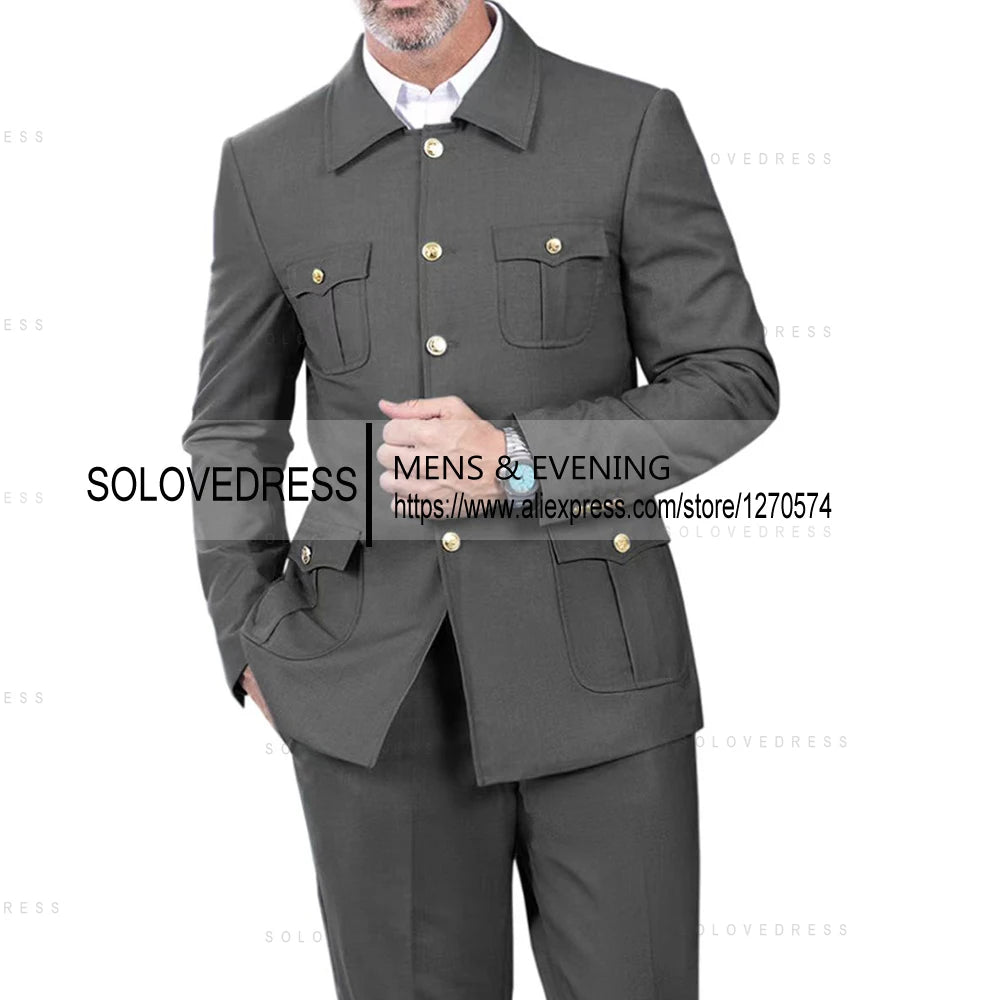 2 Pieces  4 Real Pockets Single Breasted  Slim Fit  Men's Formal Suits Groomsmen Wedding Tailored Fit (Blazer+Pants)