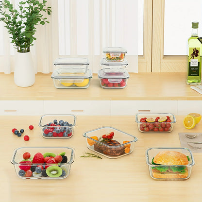 8-piece set of glass food storage containers, leak-proof sealed LIDS, BPA-free, non-toxic transparent borosilicate