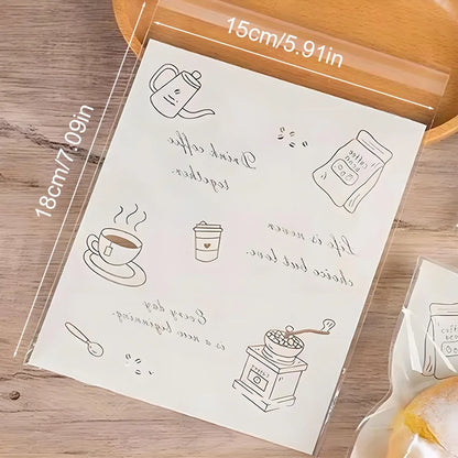 50pcs Transparent 18x15cm Food Storage Bags - Cute Cartoon Bakery Snack Freshness Bags