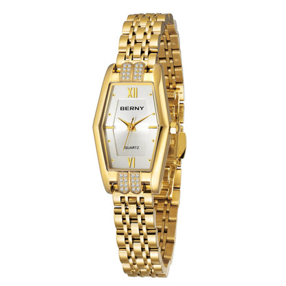 BERNY Gold Watches for Women Elegant Dainty Hexagon Ladies Quartz Wrist Watches Stainless Steel Band Fashion Luxury Bracelet