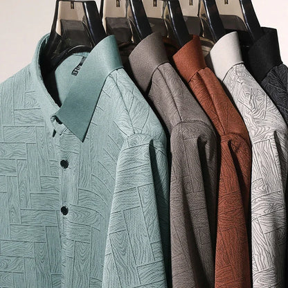 Men's Comfortable Short Sleeve Polo Shirt Weave Pattern Contrast Collar Design 2026 Casual Daily Office Fashion Top