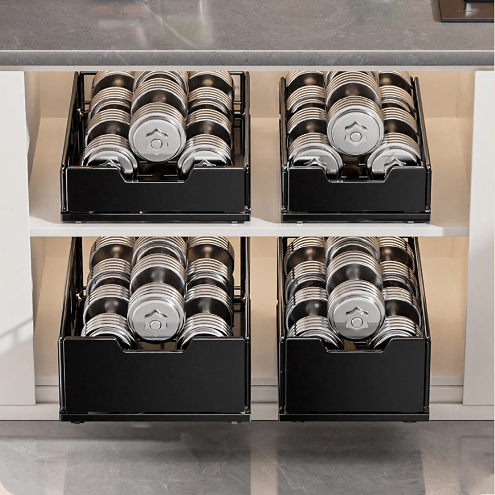 Pull Out Cabinet Organizer, Carbon Steel Foldable Slide Out Drawers Storage Rack For Kitchen Cabinets Bathroom Cabinet Organizer
