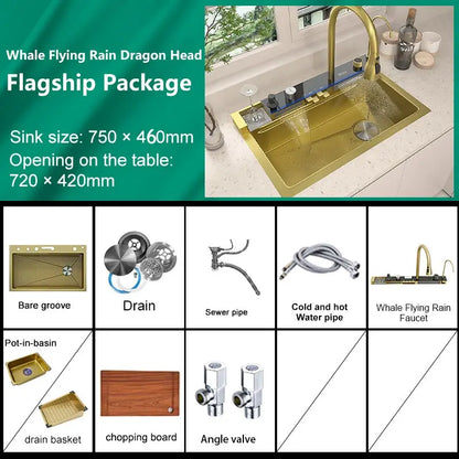 Various Waterfall kitchen Sink  Stainless Steel Multifunctional Large Single Slot Digital Display Sinks