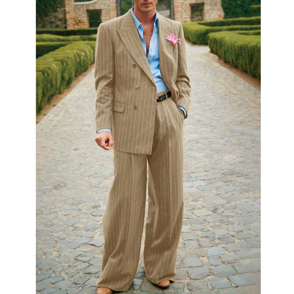 Men's Striped Suit Two Piece Suit Elegant Fashion Suit Casual Fashion Work Wear Party Dress Men's Commuter Wear Men's Clothing