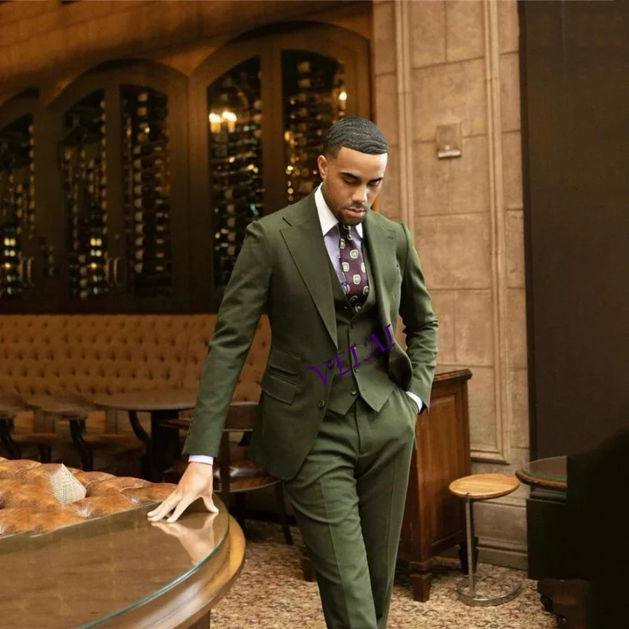 Men's Olive Green Three-Piece Suit — product image