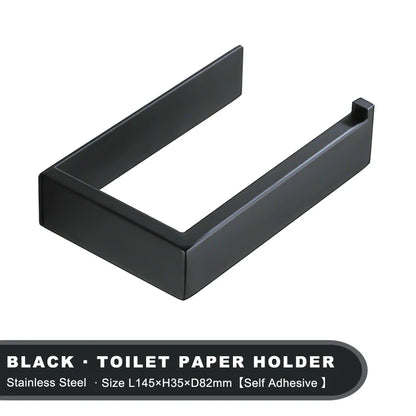 Self Adhesive Toilet Paper Holder Black Matt Stainless Steel Square Tissue Holder For Bathroom Storage Wc Accessories No Drill